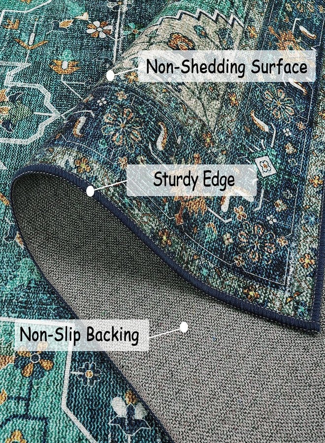 Moynesa Ultra-Thin Washable Runner Rug - 2'6" x 10' Teal Runners for Hallways Stair Carpet Runner, Oriental Non Skid Non Shedding Low Pile Kitchen Mat for Bedroom Mudroom Hardwood Floor - Image 2